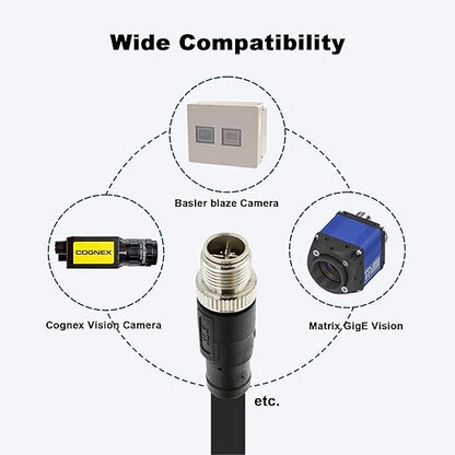 Alvin's Cables M12 X Coded 8 Pin Male to RJ45 Shielded Ethernet Cable M12 8 Position Cat6a Cable for Cognex Industrial Camera 15M/49.2ft
