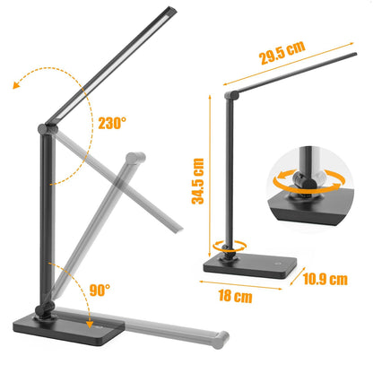 DWEPTU Rechargeable Desk Lamp, Adjustable, 3 Brightness, USB Charging Port