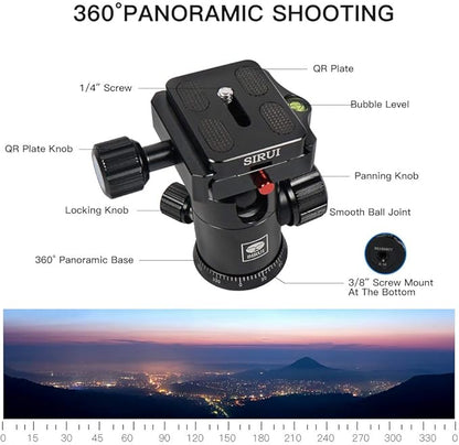 SIRUI Traveler 7A 65.55'' Aluminum Camera Tripod, E-10 Panorama Ball Head and Arca Swiss Quick Release Plate,Load Up to 17.6 lbs,Convertible to Monopod