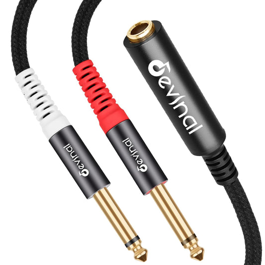 Devinal 1/4 to Dual 1/4 Y-Splitter Cable, 6.35mm TRS to Dual 6.35mm TS Insert Cable Cord, Quarter inch Stereo to 2 Quarter inch Mono Send and Return Patch Cord 6 Feet
