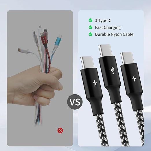Multi Charging Cable,USB C Splitter Cable,3 in 1 Travel Fast Charging Cord with 3 Type-C Port for iPhone 16 15 Pro Max Galaxy S23 S22 S10 Note 20 Cell Phones Tablets and More,1Pack 5FT