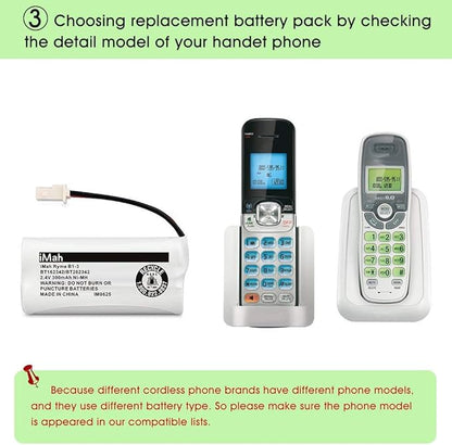 iMah BT162342 BT262342 Cordless Phone Batteries Compatible with BT183342 BT283342 BT166342 BT266342 VTech CS6114 CS6419 CS6719 AT&T EL52300 CL80111 Handset Telephone (Pack of 2)