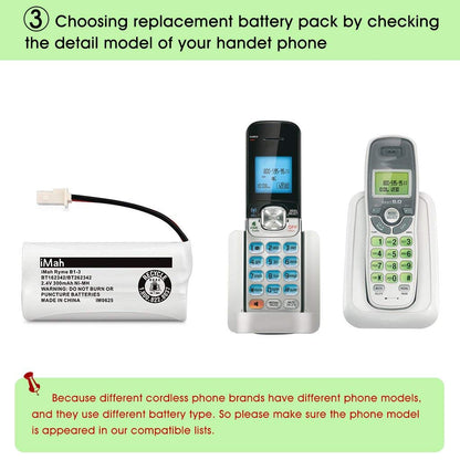 iMah BT162342 BT262342 Cordless Phone Batteries Compatible with BT183342 BT283342 BT166342 BT266342 VTech CS6114 CS6419 CS6719 AT&T EL52300 CL80111 Handset Telephone (Pack of 2)