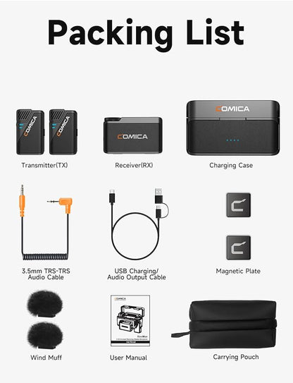 COMICA BooMax Wireless Lavalier Microphone System, 32-Bit Float Mic with 32GB Internal Recording, Touchscreen, Noise Cancellation, Dual Lapel Mics for iPhone, Android, DSLR, Camera, Video, Streaming