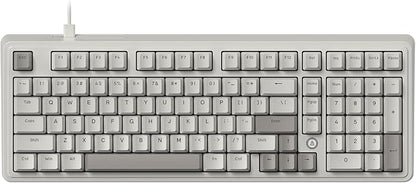 FIRSTBLOOD ONLY GAME. AK980 Wired Mechanical Keyboard, 101Keys Full Layout, Gasket Mount, Hot-Swappable USB Gaming Keyboard with Red Switches, Anti-Ghosting, Retro Grey-White