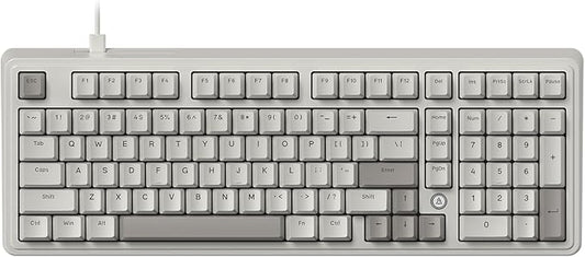 FIRSTBLOOD ONLY GAME. AK980 Wired Mechanical Keyboard, 101Keys Full Layout, Gasket Mount, Hot-Swappable USB Gaming Keyboard with Red Switches, Anti-Ghosting, Retro Grey-White