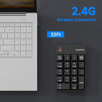 MOFII Wireless Number Pad - 2.4G Numeric Keypad Silent 19 Keys USB Keypads, Portable Financial Accounting Numpad 10 Key for Laptop/Notebook/Surface Pro/PC - Black