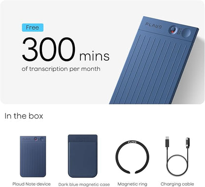 Plaud Note AI Voice Recorder, AI Note Taking Device, Transcribe & Summarize, Support 112 Languages, 64GB Navy Blue Digital Audio Recorder for Lectures, Meetings, Calls, with Magnetic Dark Blue Case