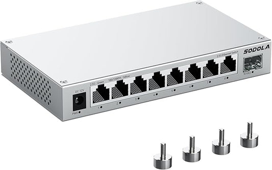 SODOLA 9-Port 2.5Gb Switch Unmanaged,8 x 2.5GBASE-T Ports,1X10G SFP+,Aluminum Alloy Cooling & Magnetic Mounting, Fanless,Plug & Play 2.5G Ethernet Switch