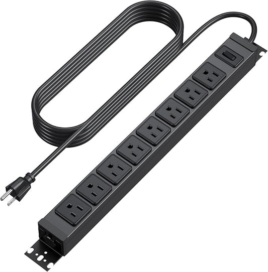 HHSOET Metal 360° Rotating 8 Outlet Mountable Power Strip, 10FT, Black,1