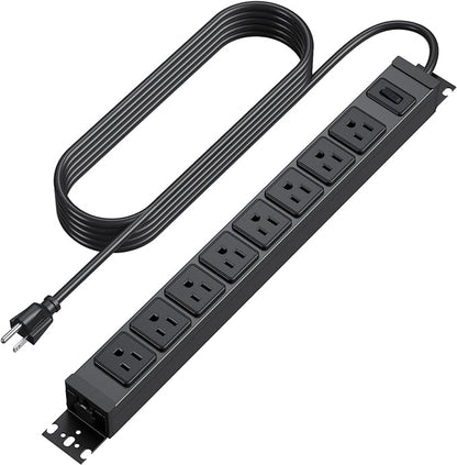 HHSOET Metal 360° Rotating Mountable Power Strip, 8 Outlet Gaming Table Mounted Outlet Strip, Heavy Duty Wall Mount Surge Protector with Switch, 15A 125V 1875W, 6ft Power Cord.(Black)