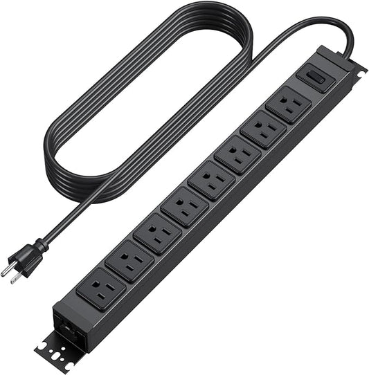 HHSOET Metal 360° Rotating 8 Outlet Mountable Power Strip, 6FT, Black,1