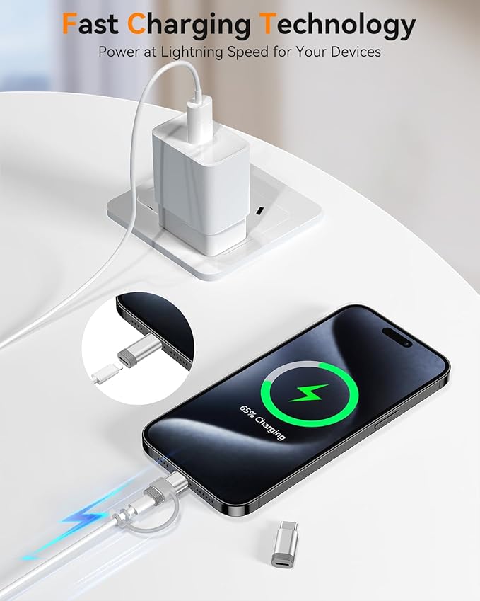 Temdan 4 Pack Lightning to USB C Adapter for iPhone 15/16/17 Pro/17 Pro Max,for iPhone 17/16 Charger,17/16 Accessories,Fast Charging & Data Transfer,USB C Charger Connector Cable,Not for OTG-Silver