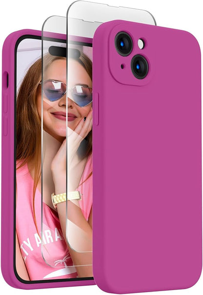 FireNova Designed for iPhone 15 Plus Case, Silicone [Camera Protection] Case with [2 Screen Protectors], Soft Anti-Scratch Microfiber Lining Inside, 6.7 inch, Shocking Pink