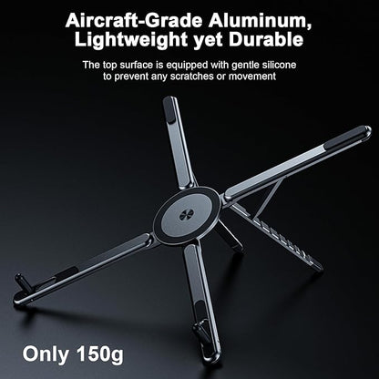 Foldable Laptop Stand for Desk, All-in-One Portable Holder for Laptop, Phone & Tablet with Magnetic Mount - 8-Angle Adjustable Aluminum with Non-Slip Base for 10-15.6" Laptops