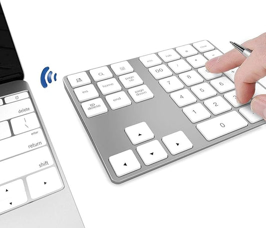 JOYEKY Bluetooth Number Pad, Wireless Numeric Keypad, USB-C Rechargeable External 34-Keys Numpad, Financial Data Entry Keyboard for iMac, MacBook Air/Pro, PC Desktop, Laptop Notebook(Silver)