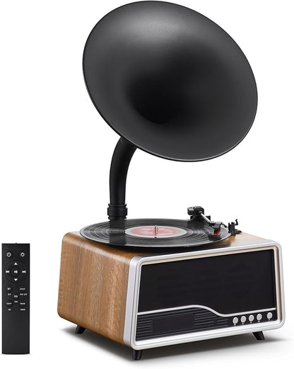 Vintage Gramophone Record Player，Italian Style Gramaphone Vintage Phonograph Nostalgic Record Player with Vinyl Record Player/Bluetooth 5.3/Remote Contro/USB/FM/AUX for Home Decoration