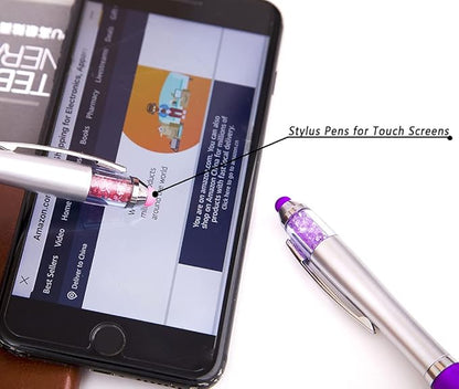 Stylus Pens 2-in-1 Ballpoint Pen 1.0mm Medium Point Pens with Crystals for Women Black Ink Pen with Stylus Ball Point Pen with Comfort Grip for The iPad, 5-Count