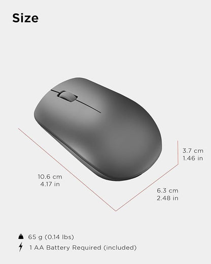 Lenovo 530 Full Size Wireless Computer Mouse for PC, Laptop, Computer with Windows - 2.4 GHz Nano USB Receiver - Ambidextrous Design - 12 Months Battery Life - Graphite Grey