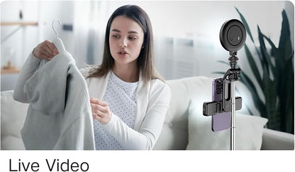 C13D 53" Selfie Stick Tripod with Fill Lights, Bluetooth Remote – Detachable Phone Mount, Dual Light Modes, for iPhone, Android, GoPro & Camera
