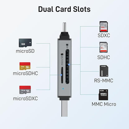 acer SD Card Reader USB C, Dual Slots USB 3.0 Type C to Micro SD Card Adapter, Memory Card Reader for MicroSD, SDHC, SDXC, Compatible with Laptop, PC, iPhone16/15, MacBook Pro/Air, iPad Pro, Android