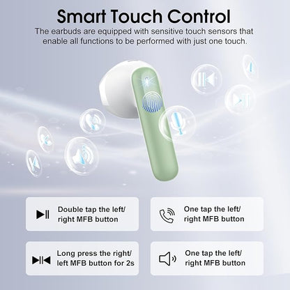 Wireless Earbuds, Bluetooth 5.4 Headphones with 3D Bass Stereo, 40H Ultralight in-Ear Buds, Bluetooth Earbuds with 4 ENC Noise Cancelling Mic, USB-C, IP7 Waterproof Earphones for Android iOS, Green