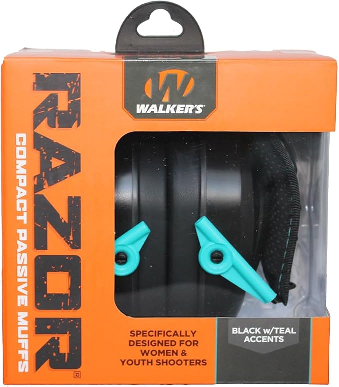 Walker's Razor Compact Passive Youth & Women's Noise-Blocking Hunting Gun Range Shooting Hearing Protection Muff, Comfort Headband w/Metal Wire Frame, Teal