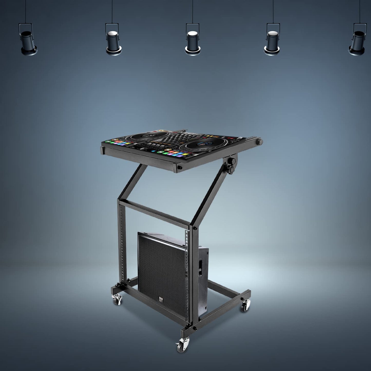 9U Professional DJ Stand Rack Mount DJ Mixer Stand Adjustable Stage Cart w/Wheel for Music Party Show Music Studios Performance Stages Concert Venues