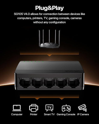 Tenda SG105, 5 Port Gigabit Switch, Unmanaged Ethernet Switch, Office Ethernet Splitter, Plug & Play, Plastic Case, Desktop/ Wall-Mount, Fanless Quiet, Limited Lifetime Protection