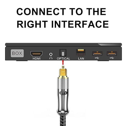 EMK 24K Gold-Plated Optical Audio Cable [4ft/1.2M] - Digital Toslink SPDIF Cable Compatible with Soundbar to TV, Home Theater - High-Speed Fiber Optic Cable (Silver)