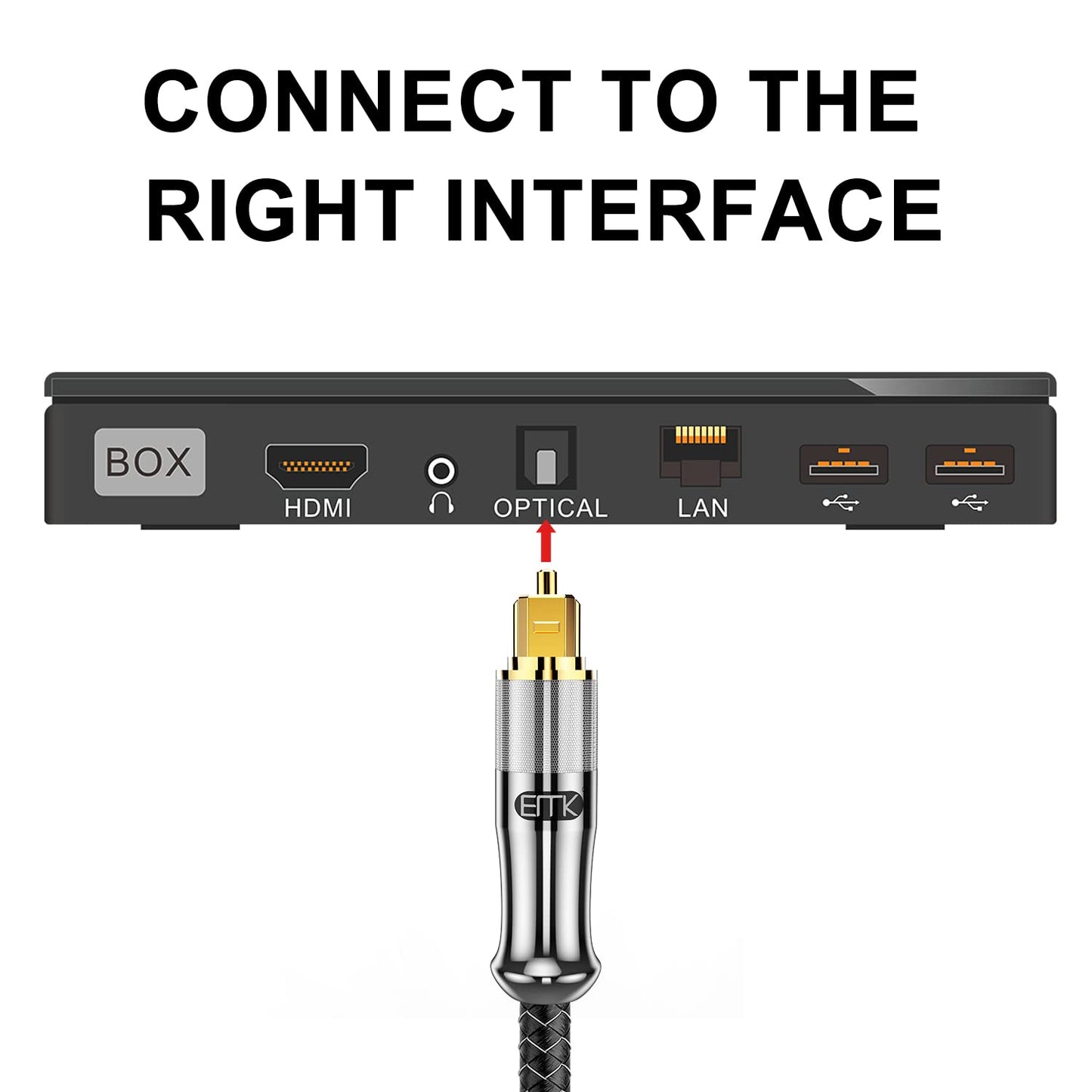 EMK 24K Gold-Plated Optical Audio Cable [2ft/0.6M] - Digital Toslink SPDIF Cable Compatible with Soundbar to TV, Home Theater - High-Speed Fiber Optic Cable (Silver)