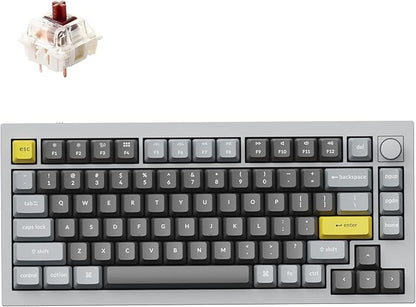 Keychron Q1 RGB Wired Custom Mechanical Keyboard Knob Version, 75% Layout QMK/VIA Programmable with Hot-swappable Gateron G Pro Brown Switch Double Gasket Compatible with Mac Windows Linux (Grey)