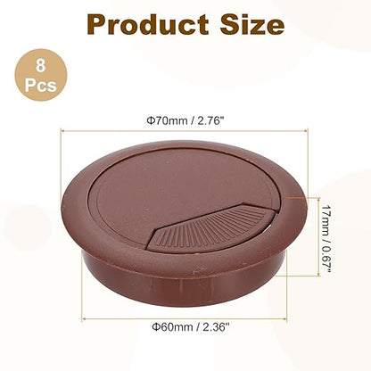 uxcell 8 Pcs 60mm (2.36 Inch) Desk Grommet, Plastic Cable Hole Cover, Wire Cord Cable Organizer for Home Office Computer Desk Cabinet, Brown
