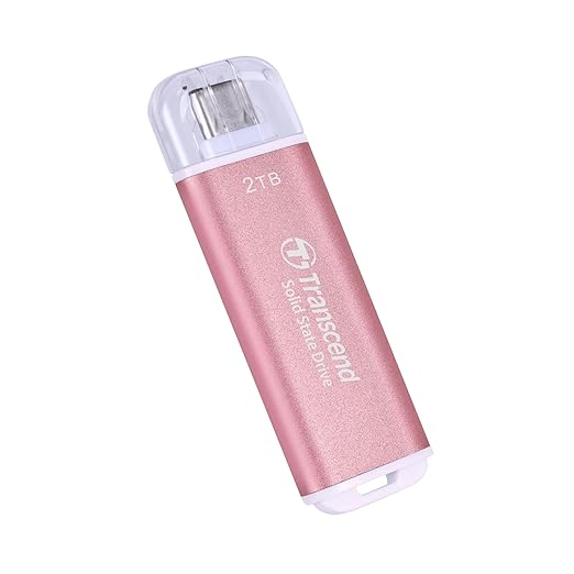 Transcend ESD300 2TB External SSD, Up to 1,050MB/s, Type C USB Drive for iPhone17,16,15, iPad&Mac/Pixel10/Tesla/Steam Deck/ROG Ally/MSI Claw/Android/PS5, Smart TV, USB 3.2 Gen2 Portable SSD- Pink