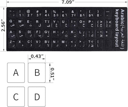 2PCS Arabic-English Keyboard Stickers - Black Background with White Font for Computer, Laptop, Notebook, Desktop - Matte Arabic Keyboard Alphabet Stickers