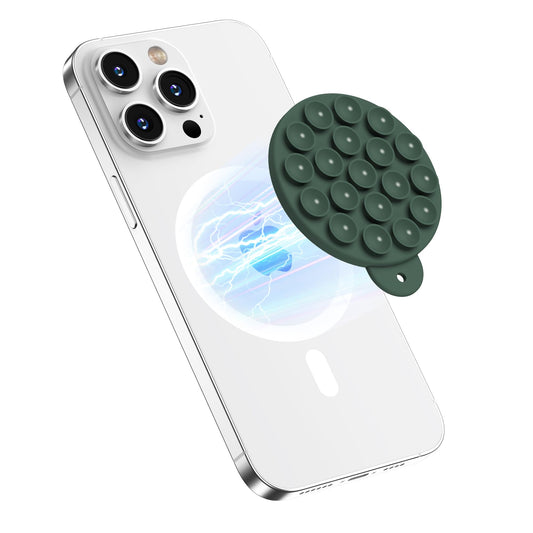 HSAOHD Magnetic Suction Cup Phone Mount, Compatible with MagSafe, Silicone Octo Cup Buddy Sticky Grip Holder for iPhone and Android, Removable Hands-Free Selfie/Video for TikTok, Alpine Green