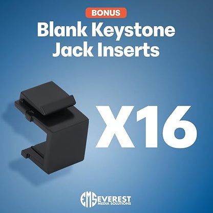 Everest 48 Port Keystone Patch Panel (2-Pack) - Removable 6-Port Panels - Use with Slim Profile Keystones ONLY (Wider Jacks May not fit Side by Side) - 16 Blank Keystone Jack Inserts Included