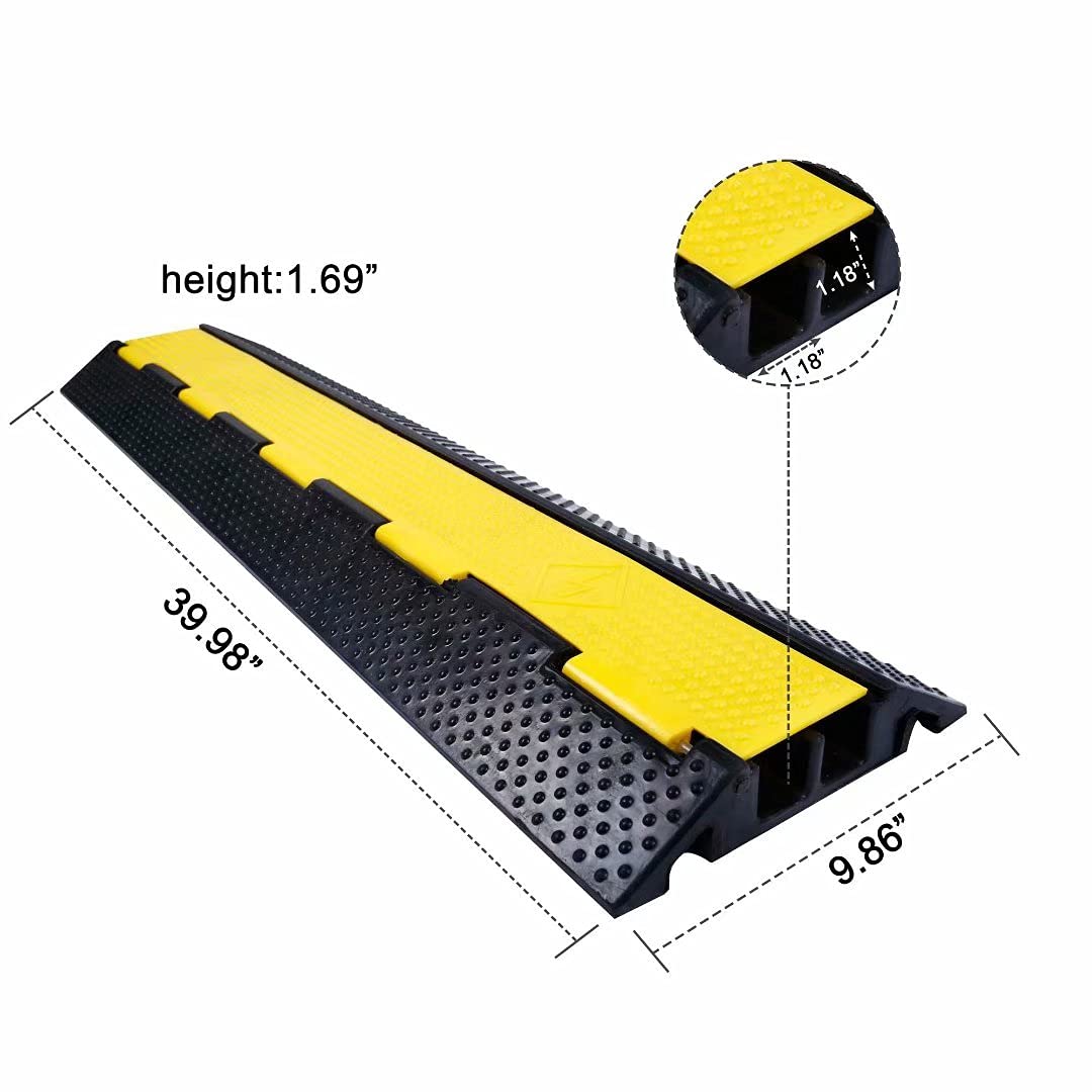 YONSHENG Rubber Cable Ramp Cord Cover Cable Protector Ramps Wire Hose Protective 2 Channel 22000Lbs Load Capacity Traffic Speed Bump for Asphalt Concrete Gravel Driveway Indoor Outdoor, 2 Pack