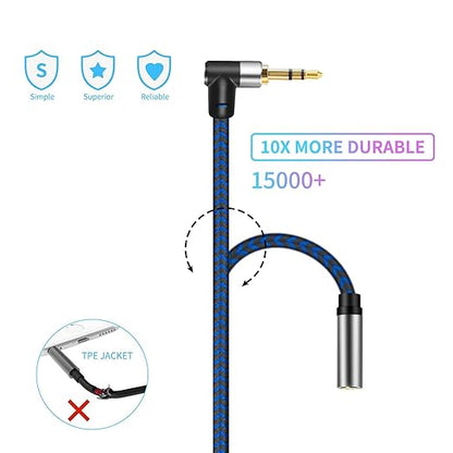 3.5mm Male to Female Extension Stereo Audio Extension Cable 6FT, Cotton-Braided Audio Extension Cable 6ft, Stereo Jack Cord for Phones, Headphones, Speakers, Tablets, PCs and More