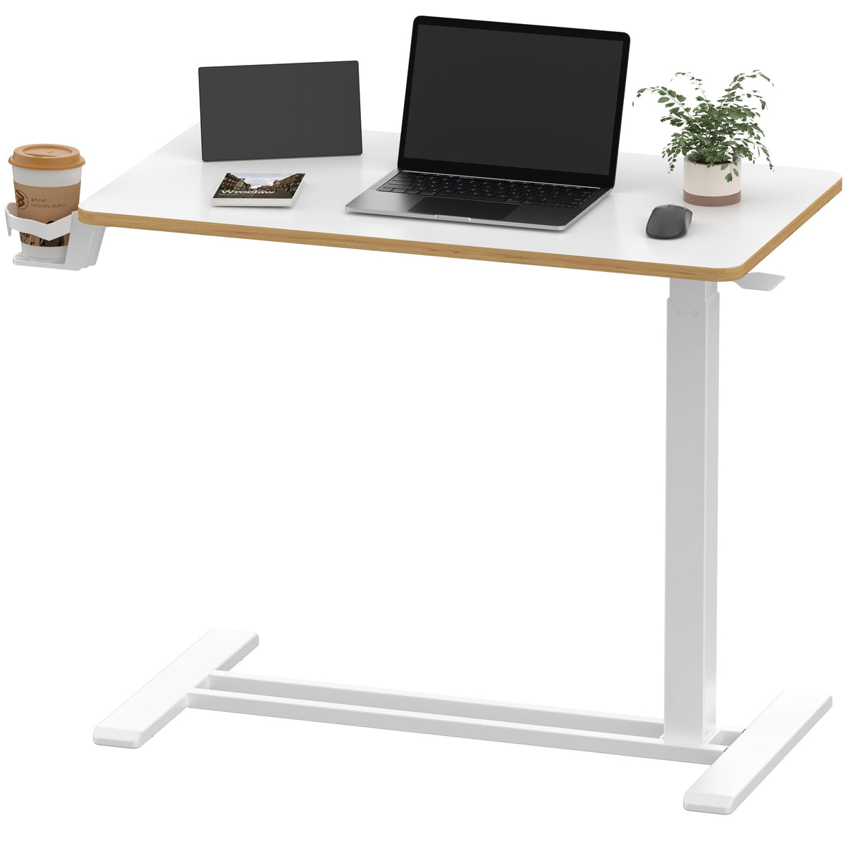 SANODESK 24''Pneumatic Height Adjustable Overbed Bedside Table Mobile