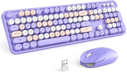 KNOWSQT Wireless Keyboard and Mouse Combo Purple Colorful - 2.4G Typewriter Full-Size Retro Keyboards - USB Receiver Plug and Play, for Computer, PC, Laptop, Desktop, Windows