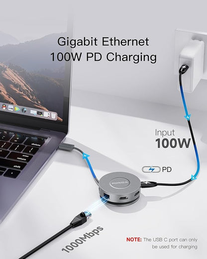 Micro USB C Docking Station Dual HDMI Monitor FORIDA USB C to USB Hub with 1 Gbps Ethernet 100W Power Delivery Micro SD Card Reader for MacBook/Dell/HP/Lenovo ThinkPad/Surface (Silver)