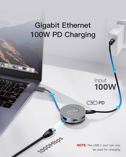Micro USB C Docking Station Dual HDMI Monitor FORIDA USB C to USB Hub with 1 Gbps Ethernet 100W Power Delivery Micro SD Card Reader for MacBook/Dell/HP/Lenovo ThinkPad/Surface (Silver)