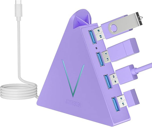 JoyReken USB C Hub, USB Type C to 4-Port USB 3.0 Adapter for MacBook, Surface, Laptop, Flash Drive, Mouse, Keyboard, HDD (2ft, Light Purple)