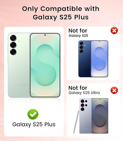 Slim Thin for Samsung Galaxy S25 Plus Case, Compatible with MagSafe, Built-in Camera Lens Protector, Shockproof Protective Phone Case, Soft Electroplated Clear Cover, Rose Gold