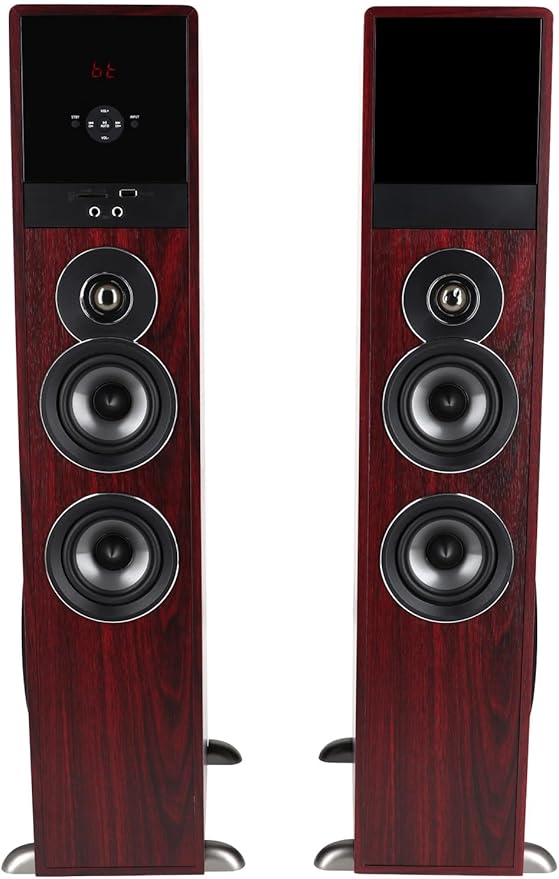 Rockville TM80C Powered Home Theater Tower Speaker System, Cherry Wood, 800W, 8" Subwoofers, Bluetooth, USB/SD Playback, FM Radio, Remote Control, Karaoke Ready, Perfect for Home Entertainment