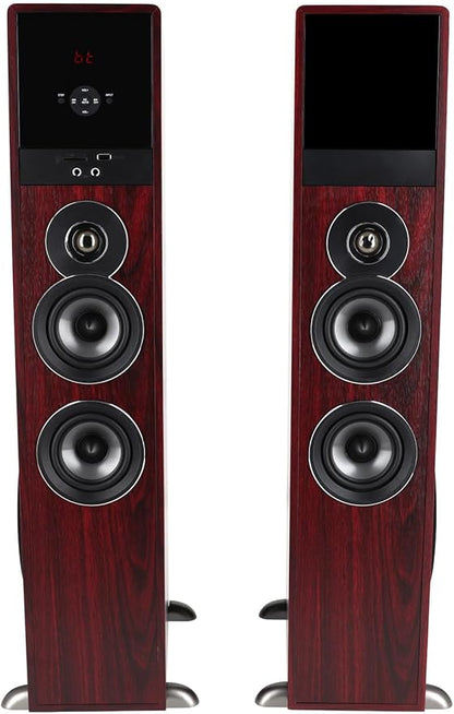 Rockville TM80C Powered Home Theater Tower Speaker System, Cherry Wood, 800W, 8" Subwoofers, Bluetooth, USB/SD Playback, FM Radio, Remote Control, Karaoke Ready, Perfect for Home Entertainment