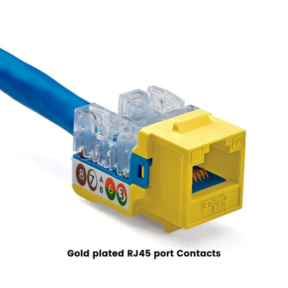 TRUE CABLE Cat6A Unshielded (UTP) Keystone Jack, 90-Degree Punch-Down RJ45 Female Module, PoE++ 4PPoE, UL Listed & TIA Certified, Yellow, 12 Pack