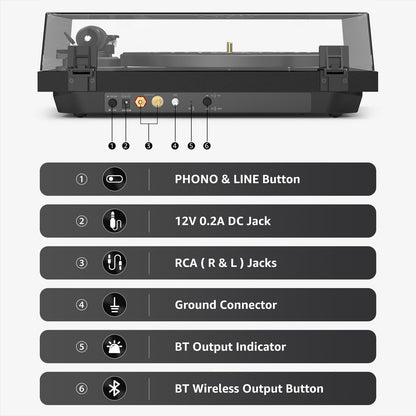 Retrolife Record Player Wireless Output Turntables AT-3600L Cartridge Black