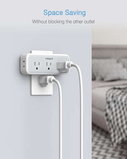 Multi Plug Outlet Extender, TESSAN Surge Protector Wall Plug Splitter with 5 Electrical Outlet Expander, Multiple Plug Adapter for Travel Home Office